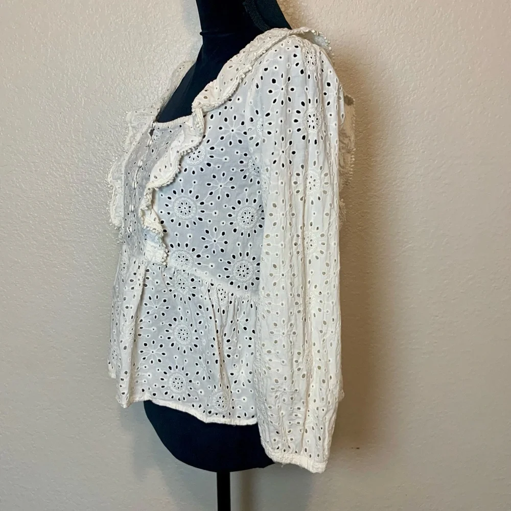 Madewell Eyelet Peplum Top 1/2 Button Up Ruffle White Size Small - Picture 5 of 16